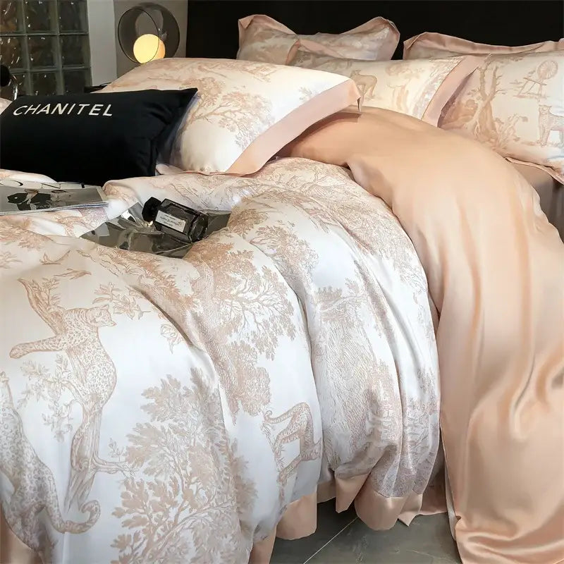 طقم شراشف سرير من ألياف الأوكالبتوس الحريرية DecorBites™ - نقشة فهد الغابة