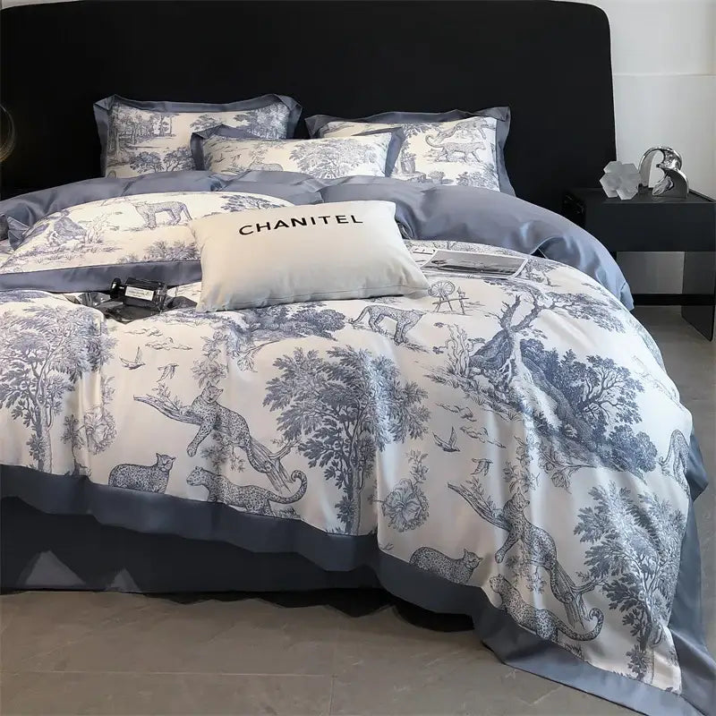 طقم شراشف سرير من ألياف الأوكالبتوس الحريرية DecorBites™ - نقشة فهد الغابة