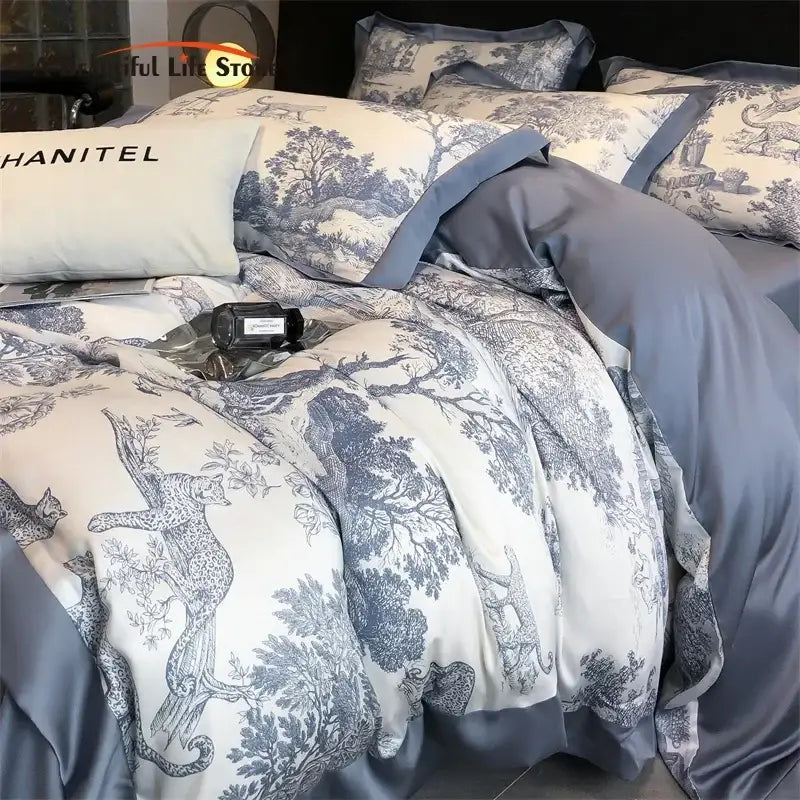 طقم شراشف سرير من ألياف الأوكالبتوس الحريرية DecorBites™ - نقشة فهد الغابة