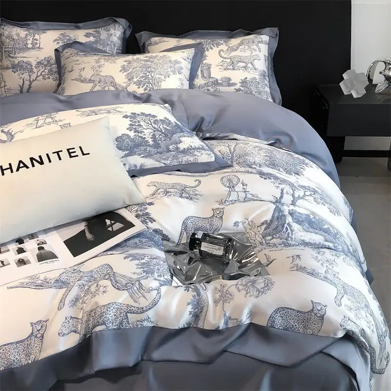طقم شراشف سرير من ألياف الأوكالبتوس الحريرية DecorBites™ - نقشة فهد الغابة