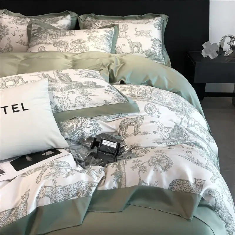 طقم شراشف سرير من ألياف الأوكالبتوس الحريرية DecorBites™ - نقشة فهد الغابة
