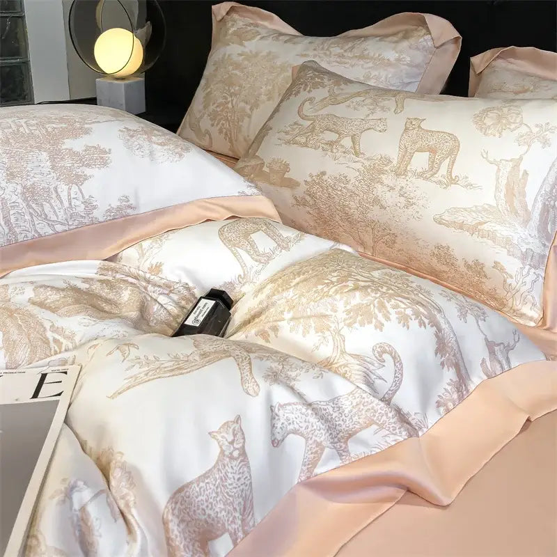 طقم شراشف سرير من ألياف الأوكالبتوس الحريرية DecorBites™ - نقشة فهد الغابة