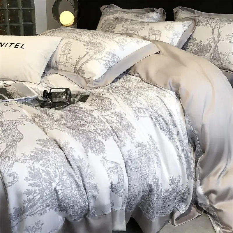 طقم شراشف سرير من ألياف الأوكالبتوس الحريرية DecorBites™ - نقشة فهد الغابة