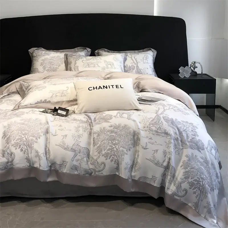 طقم شراشف سرير من ألياف الأوكالبتوس الحريرية DecorBites™ - نقشة فهد الغابة