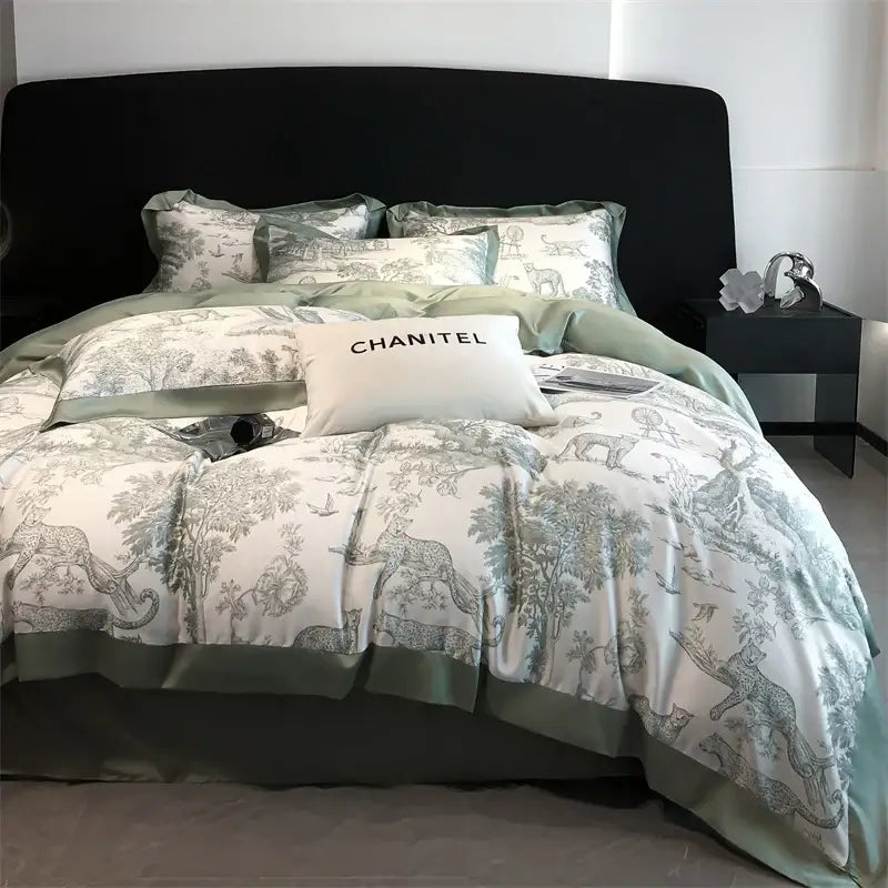 طقم شراشف سرير من ألياف الأوكالبتوس الحريرية DecorBites™ - نقشة فهد الغابة