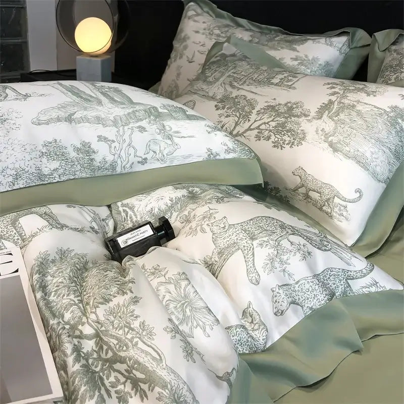 طقم شراشف سرير من ألياف الأوكالبتوس الحريرية DecorBites™ - نقشة فهد الغابة