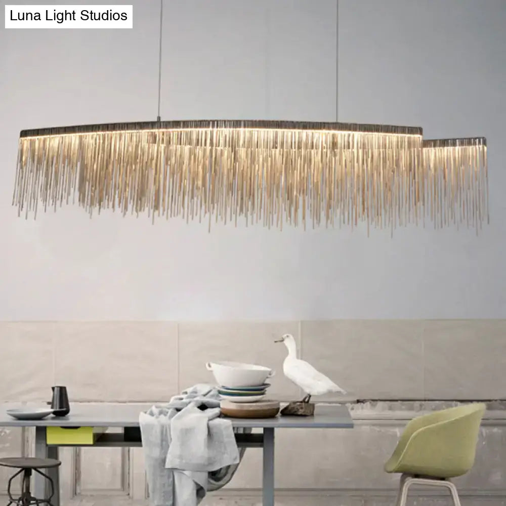 DecorBites™ Silver Metallic Tassel Chain LED Pendant Light - Post-Modern Dining Room Island Lighting
