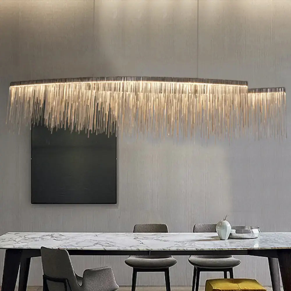 DecorBites™ Silver Metallic Tassel Chain LED Pendant Light - Post-Modern Dining Room Island Lighting