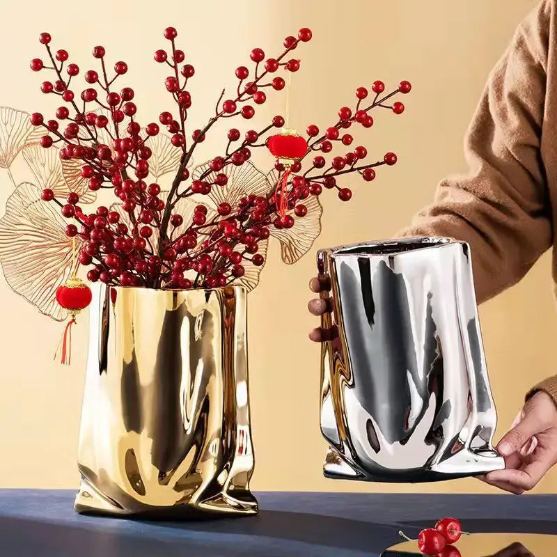 DecorBites™ Silver Ruffled Ceramic Flower Vase
