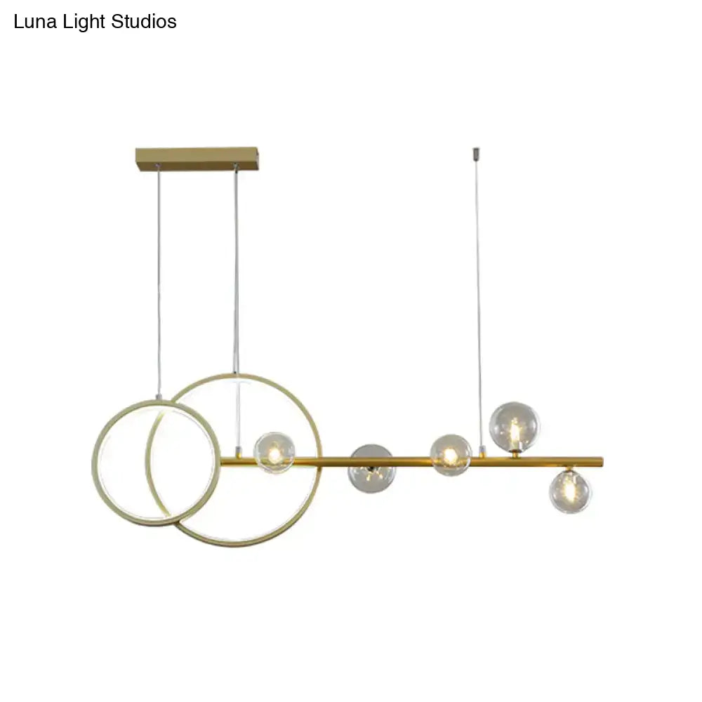 DecorBites™ Simple 5-Head LED Island Light Fixture in Gold: Clear Glass Sphere Design