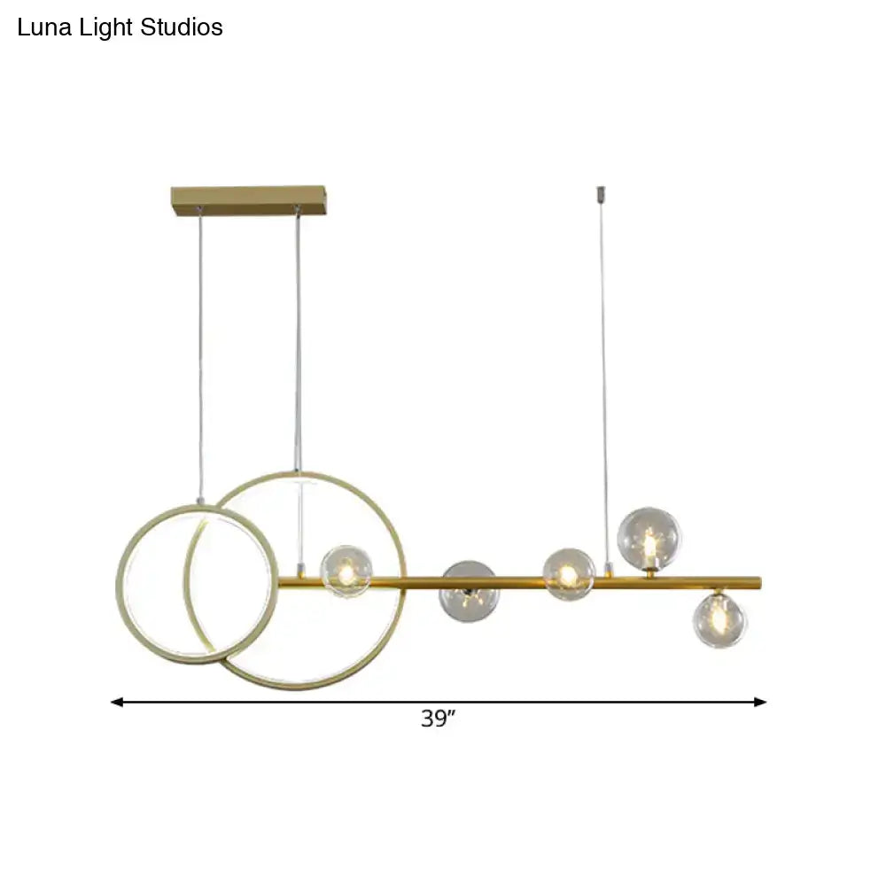 DecorBites™ Simple 5-Head LED Island Light Fixture in Gold: Clear Glass Sphere Design