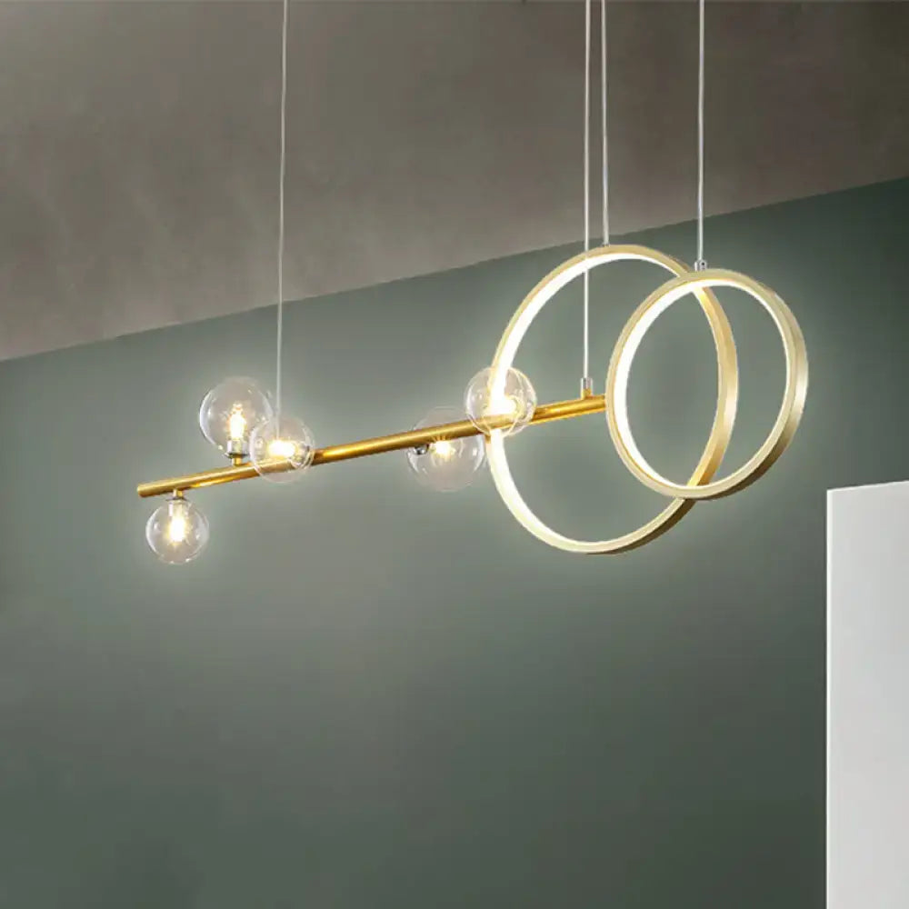 DecorBites™ Simple 5-Head LED Island Light Fixture in Gold: Clear Glass Sphere Design