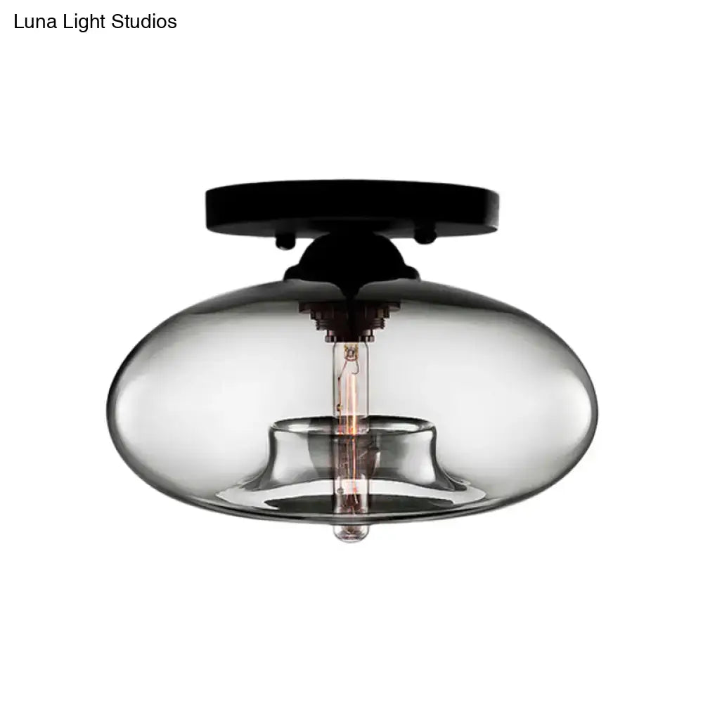 DecorBites™ Simple Style Glass Oval Flush Mount Lamp with 1 Light - Clear/Amber/Smoky Ceiling Fixture for Hallway