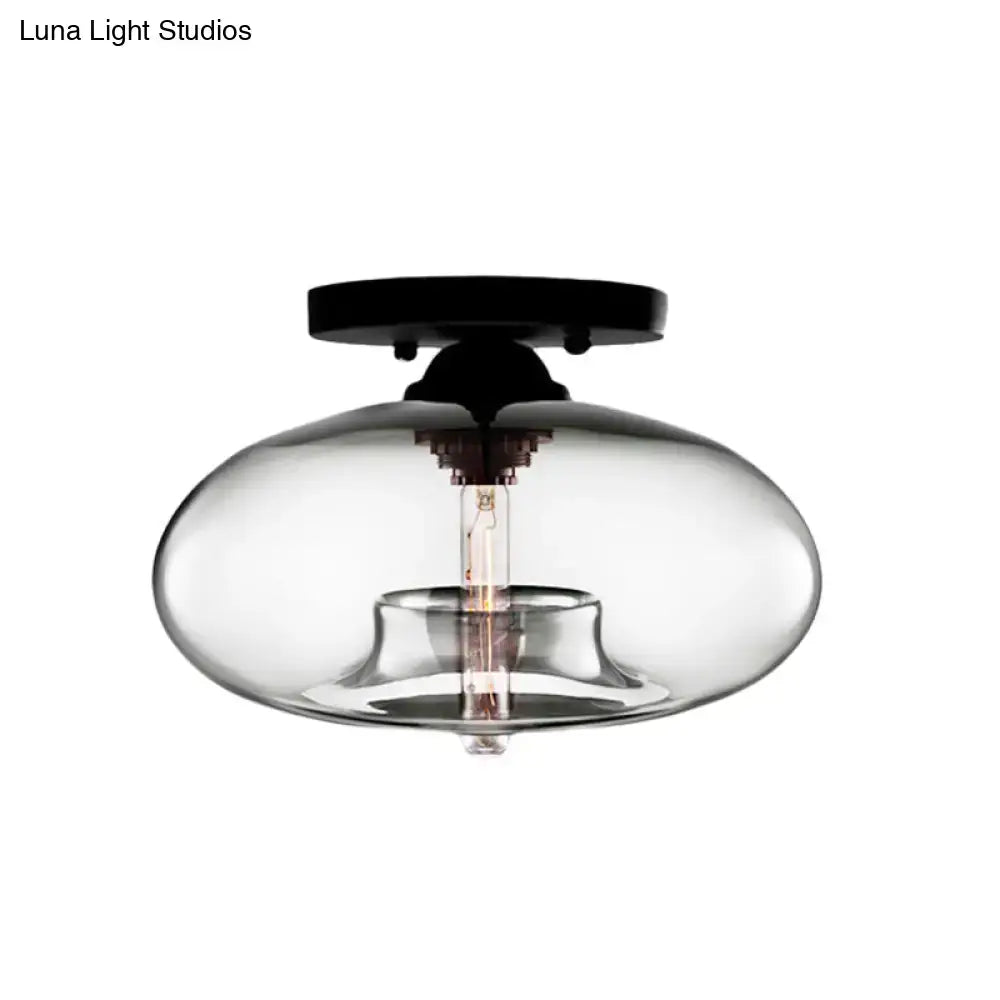 DecorBites™ Simple Style Glass Oval Flush Mount Lamp with 1 Light - Clear/Amber/Smoky Ceiling Fixture for Hallway