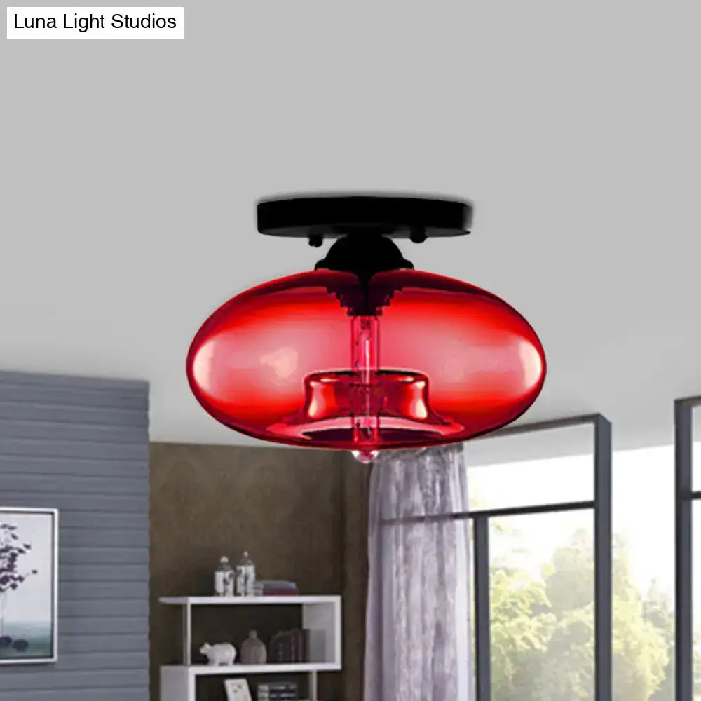 DecorBites™ Simple Style Glass Oval Flush Mount Lamp with 1 Light - Clear/Amber/Smoky Ceiling Fixture for Hallway