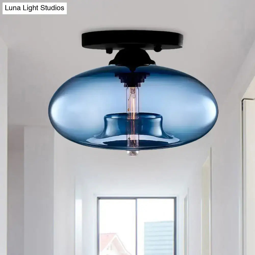 DecorBites™ Simple Style Glass Oval Flush Mount Lamp with 1 Light - Clear/Amber/Smoky Ceiling Fixture for Hallway