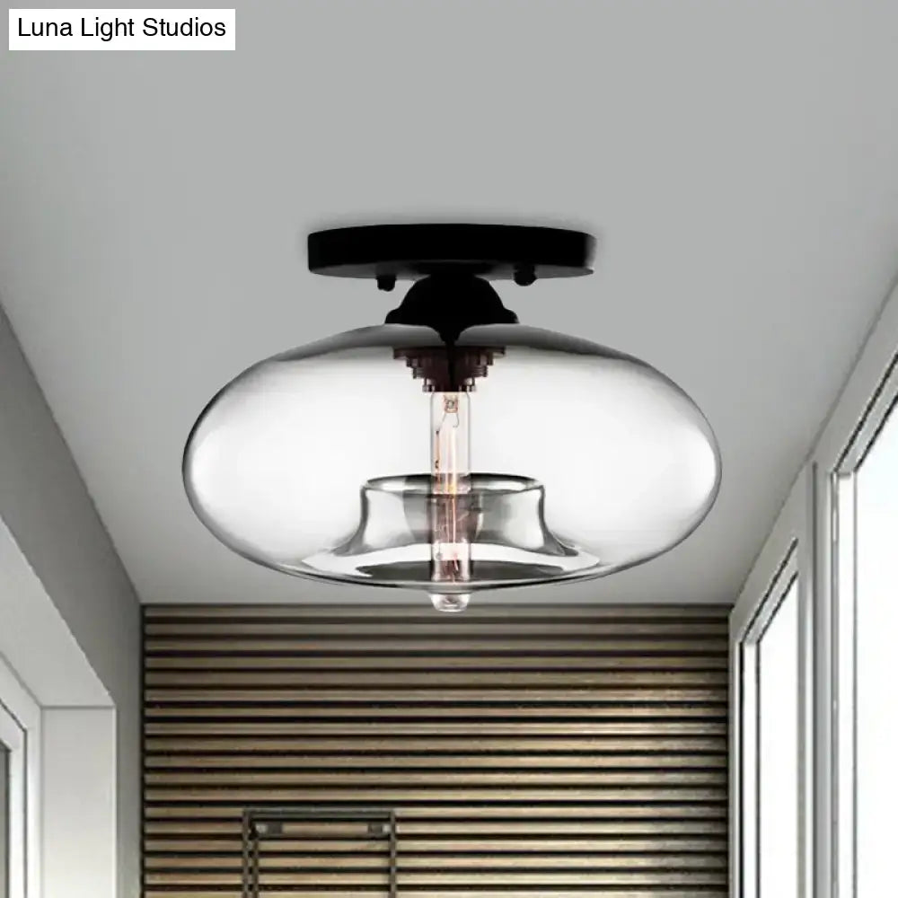Decorbites simple style glass oval flush mount lamp with black metal base and clear dome for hallway lighting