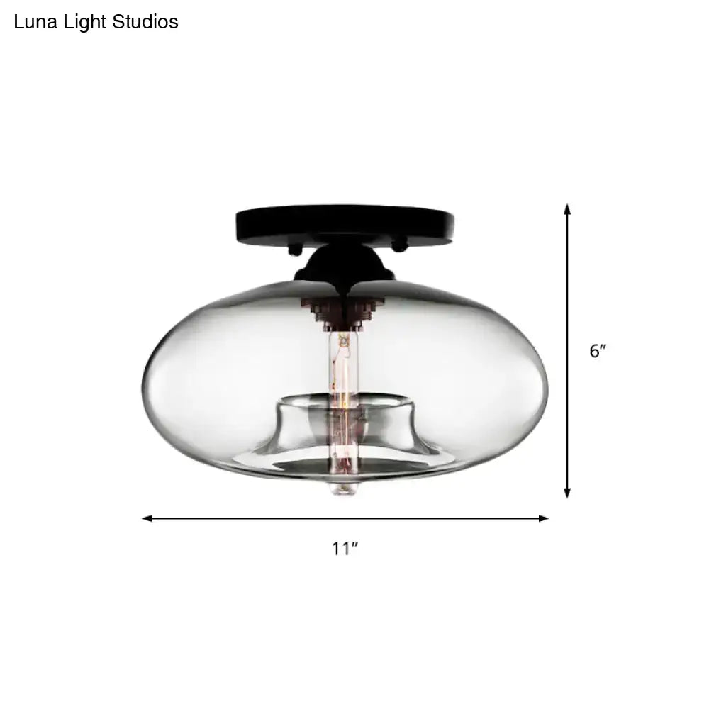 DecorBites™ Simple Style Glass Oval Flush Mount Lamp with 1 Light - Clear/Amber/Smoky Ceiling Fixture for Hallway