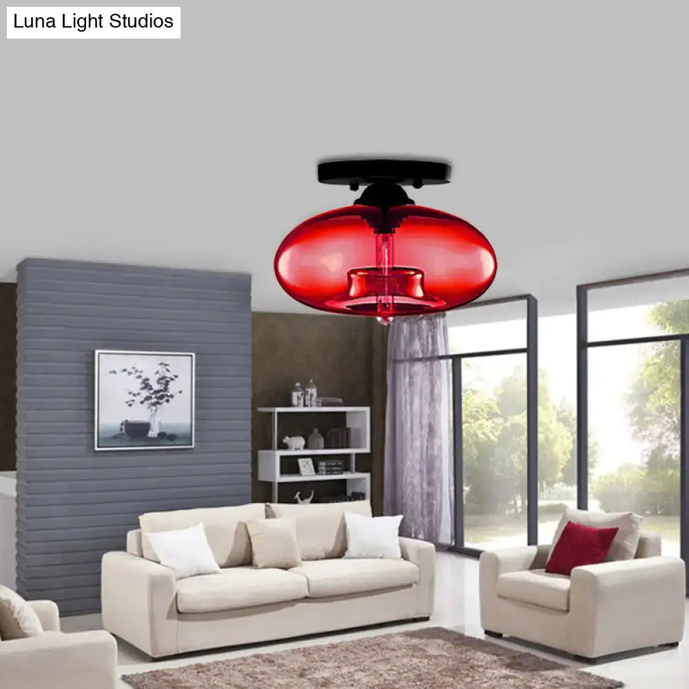 DecorBites™ Simple Style Glass Oval Flush Mount Lamp with 1 Light - Clear/Amber/Smoky Ceiling Fixture for Hallway