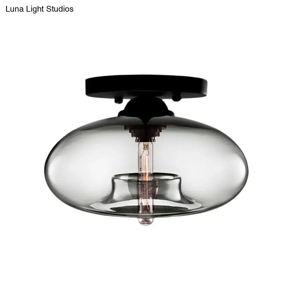 DecorBites™ Simple Style Glass Oval Flush Mount Lamp with 1 Light - Clear/Amber/Smoky Ceiling Fixture for Hallway