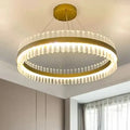 DecorBites™ Simplicity Gold LED Crystal Pendant Light - Ring Tri-Prism Design - Perfect for Living Room