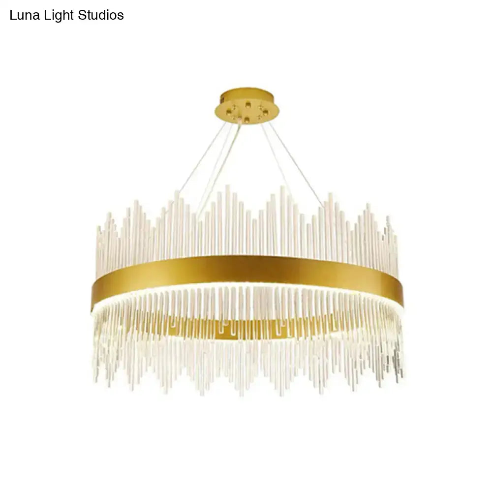 DecorBites™ Simplicity Gold LED Crystal Pendant Light - Ring Tri-Prism Design - Perfect for Living Room