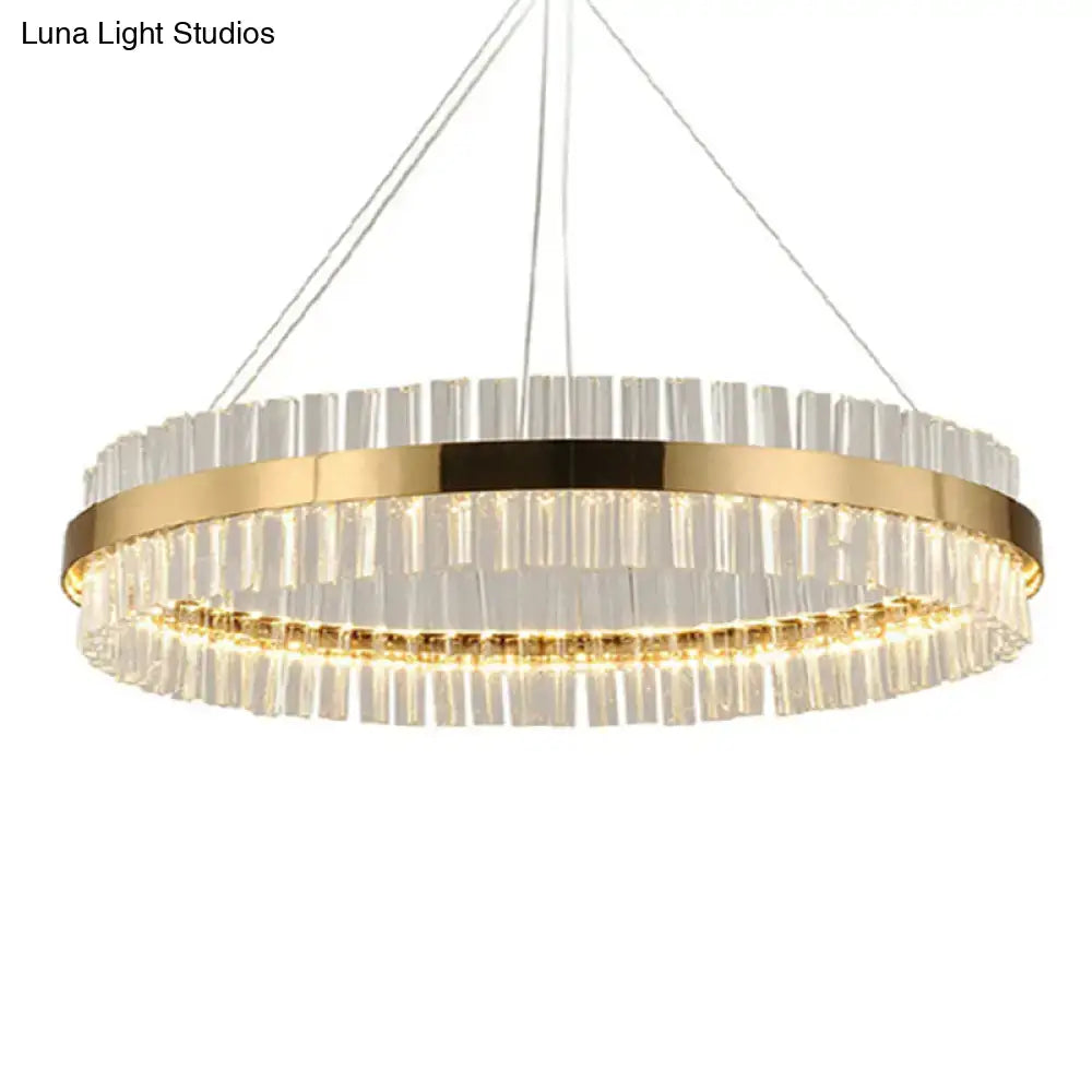 DecorBites™ Simplicity Gold LED Crystal Pendant Light - Ring Tri-Prism Design - Perfect for Living Room