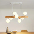 DecorBites™ Simplicity Opal Glass Globe Pendant Light - 7 Heads Island Chandelier in Wood for Dining Room