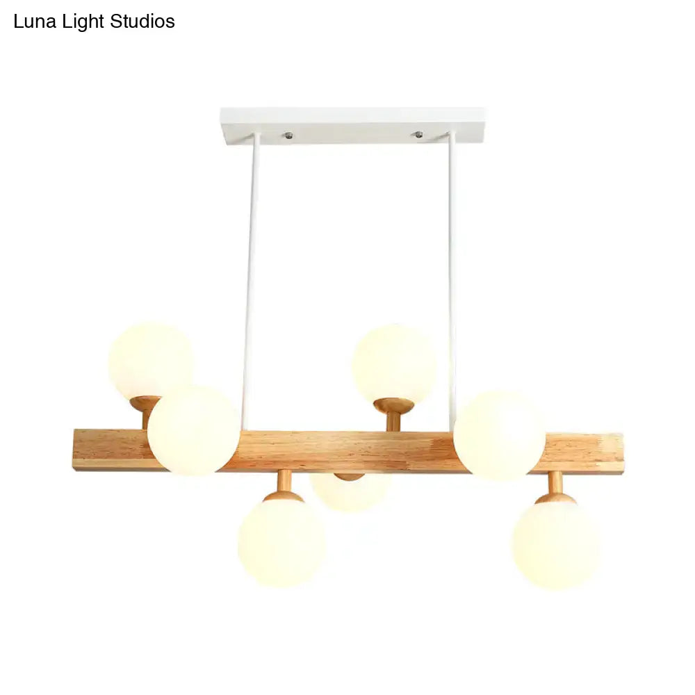 DecorBites™ Simplicity Opal Glass Globe Pendant Light - 7 Heads Island Chandelier in Wood for Dining Room