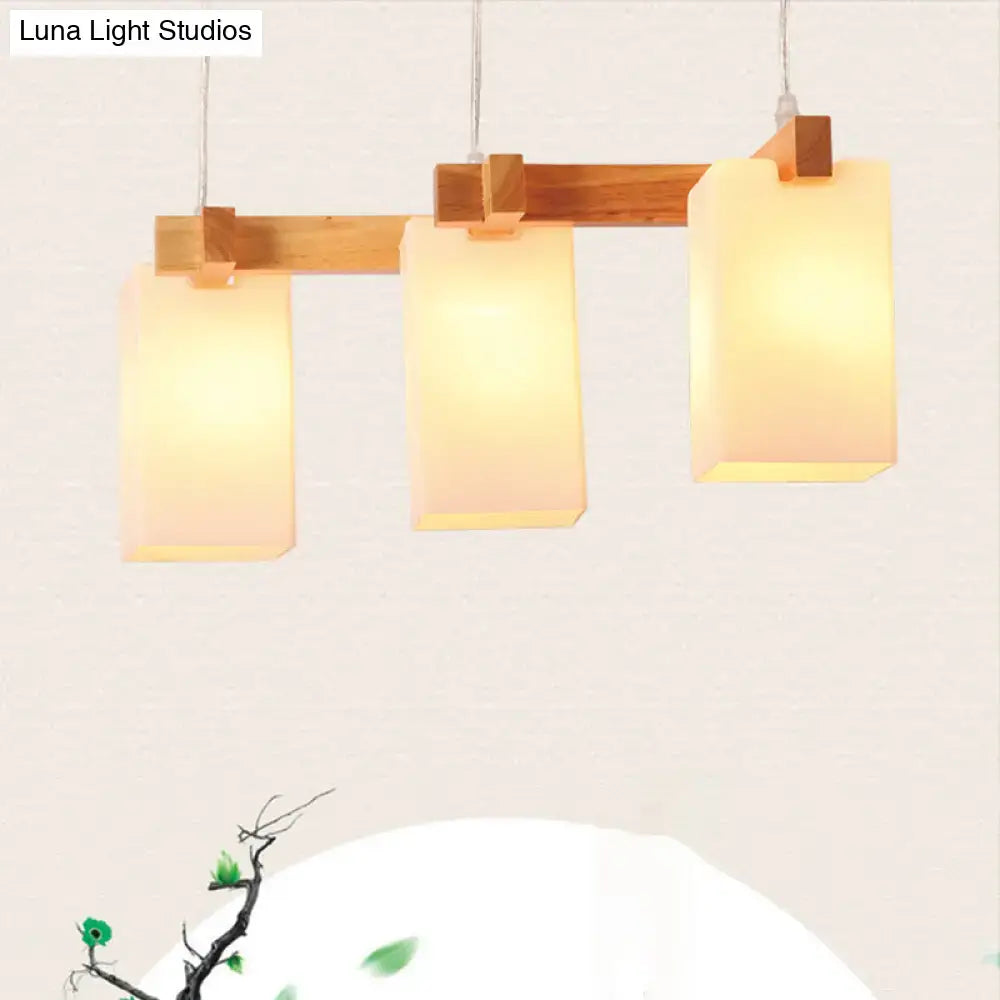 DecorBites™ Simplicity Wood 3-Head Opaline Glass Rectangular Island Pendant Light