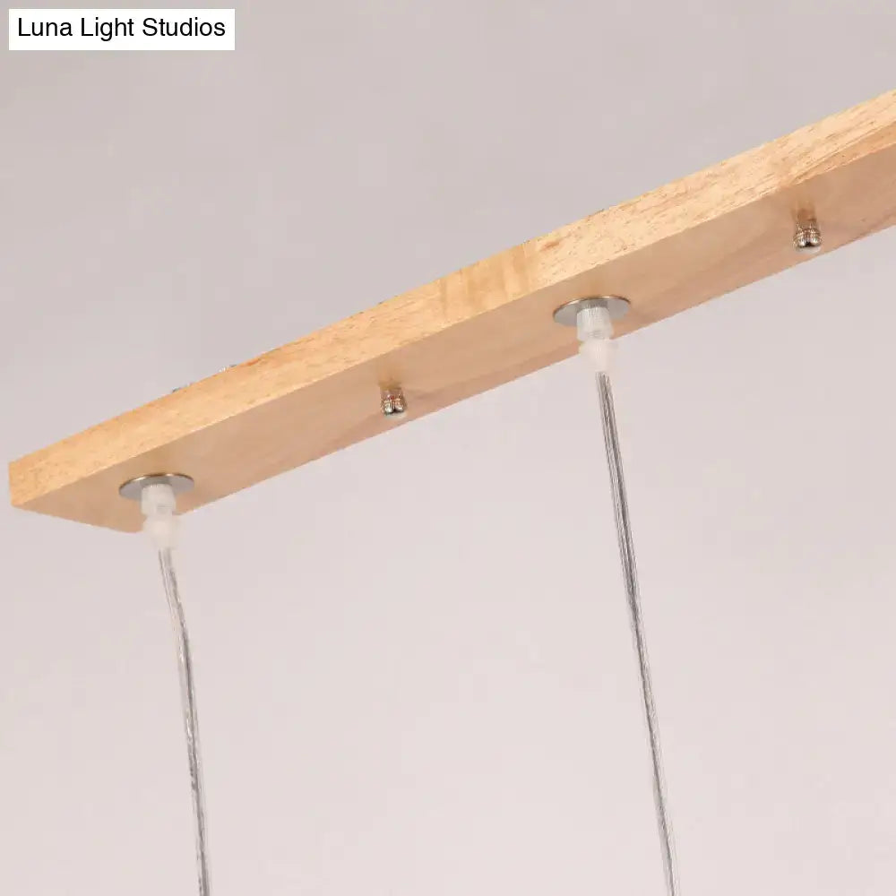 DecorBites™ Simplicity Wood 3-Head Opaline Glass Rectangular Island Pendant Light