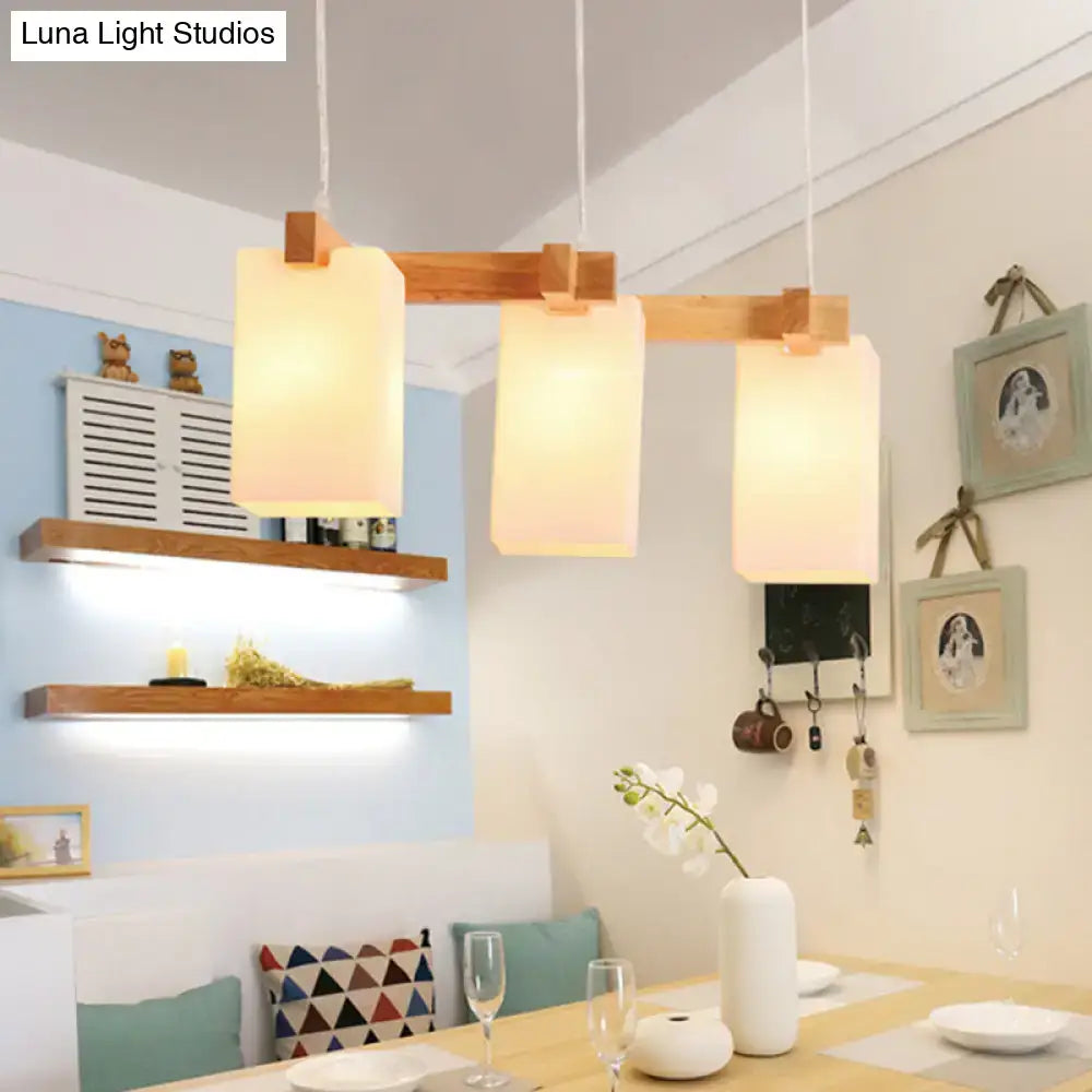 DecorBites™ Simplicity Wood 3-Head Opaline Glass Rectangular Island Pendant Light