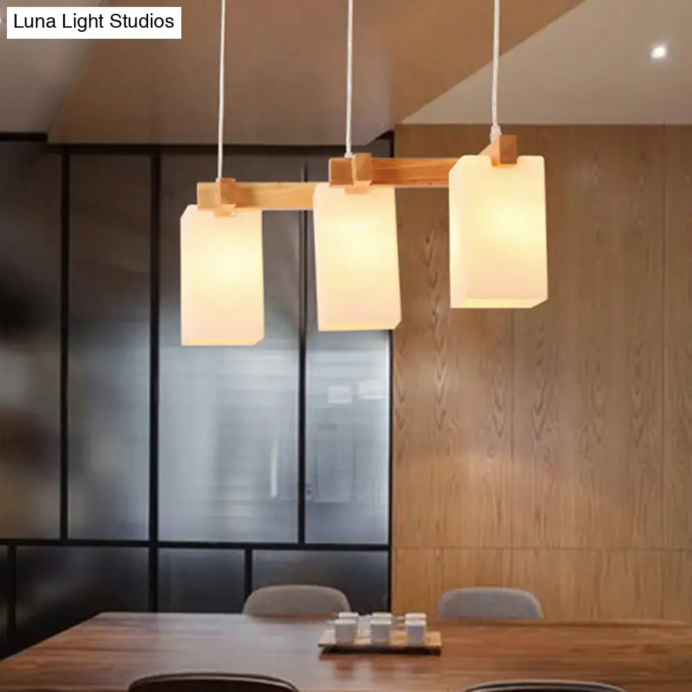 DecorBites™ Simplicity Wood 3-Head Opaline Glass Rectangular Island Pendant Light