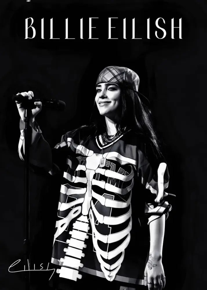Black and white skeleton printed v neck hoodie featured in decorbites™ singer b billies canvas art for home decor