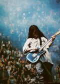 Decorbites™ singer b-billies canvas art print featuring a blue electric guitar with glossy finish and black pickguard