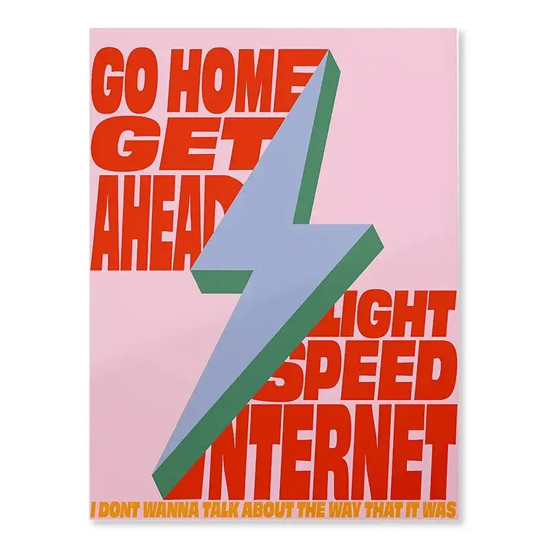 A decorbites™ singer harris styles lyrics art poster featuring a bold light blue lightning bolt with green outline on pink background