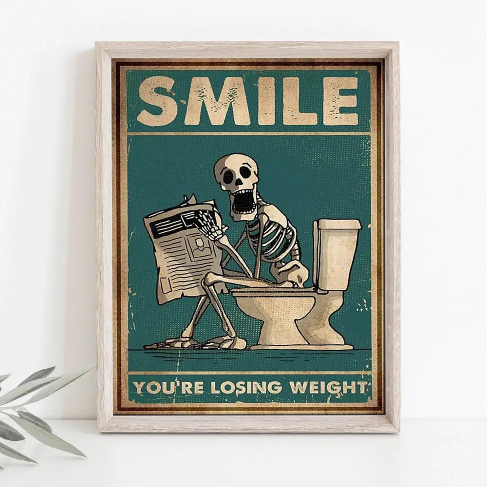 DecorBites™ Skeleton Man Squatting Toilet Canvas Wall Art