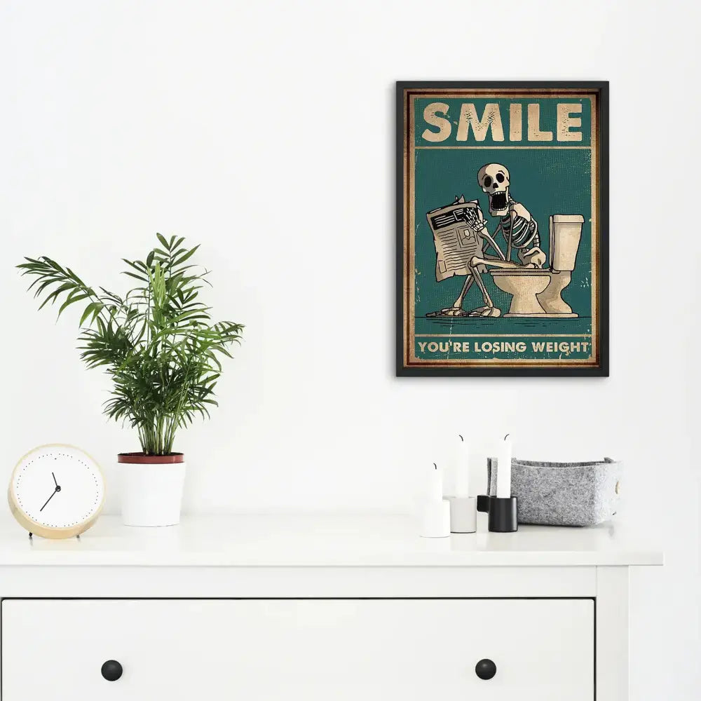 DecorBites™ Skeleton Man Squatting Toilet Canvas Wall Art