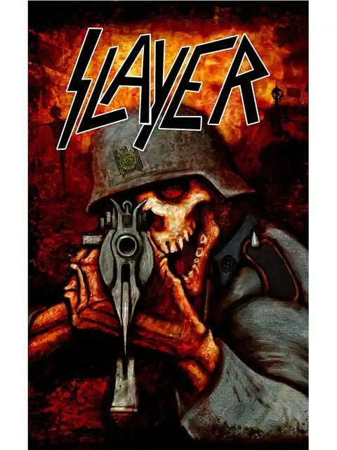 DecorBites™ slayer heavy metal band album poster canvas art featuring a dark skeletal soldier holding a rifle