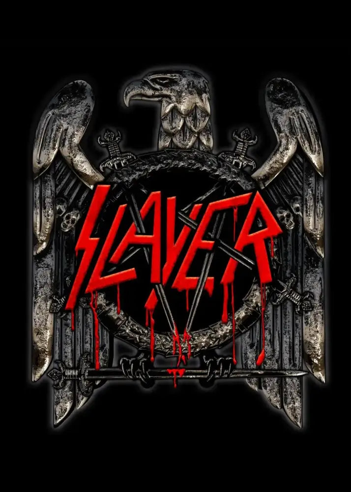 Decorbites™ slayer heavy metal band album poster canvas art featuring a metallic eagle and red dripping slayer text