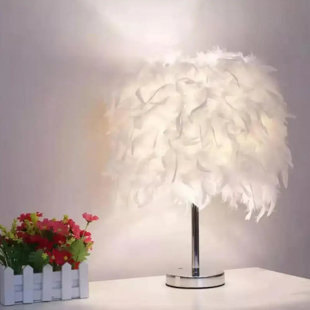 DecorBites™ Sleek 1-Head Nightstand Lamp: Modern Table Light with Feather Shade for Bedroom