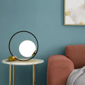 DecorBites™ Sleek Black Bedside Table Lamp: Ring and Ball Night Light in Simplicity White Glass