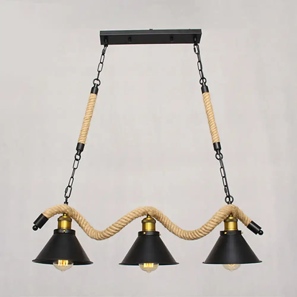DecorBites™ Sleek Black Spiral Rope Pendant Light Fixture with Loft Style Bar Island Lamp and Cone Shade