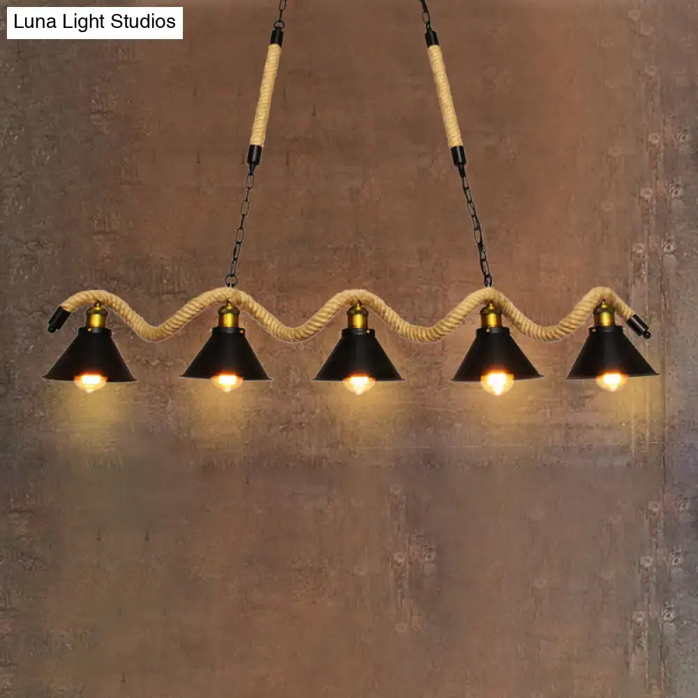 DecorBites™ Sleek Black Spiral Rope Pendant Light Fixture with Loft Style Bar Island Lamp and Cone Shade