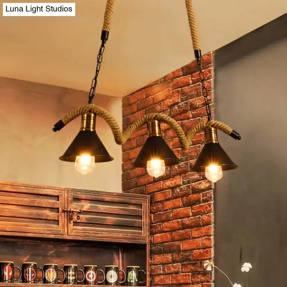 DecorBites™ Sleek Black Spiral Rope Pendant Light Fixture with Loft Style Bar Island Lamp and Cone Shade