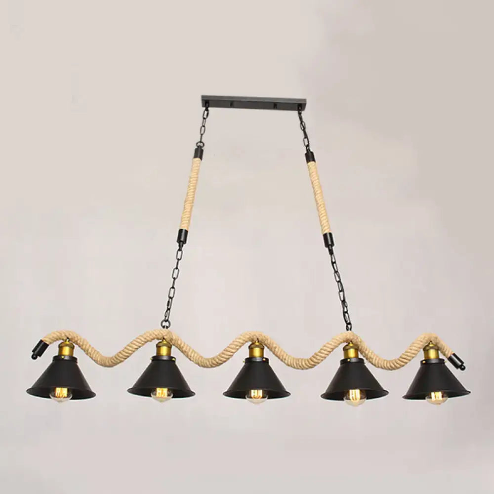 DecorBites™ Sleek Black Spiral Rope Pendant Light Fixture with Loft Style Bar Island Lamp and Cone Shade
