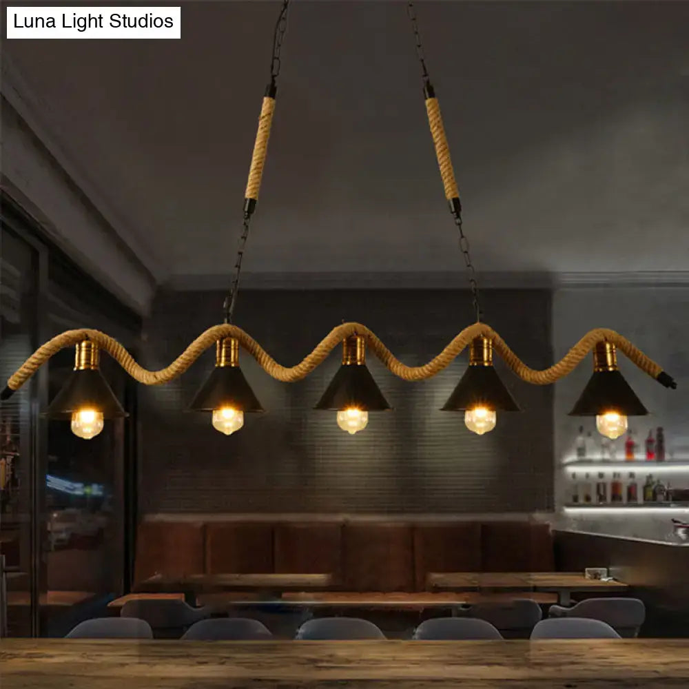 DecorBites™ Sleek Black Spiral Rope Pendant Light Fixture with Loft Style Bar Island Lamp and Cone Shade
