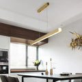 DecorBites™ Sleek Brass Island Lamp: Simplicity Pole-Shaped LED Suspension Lighting for Acrylic Dining Rooms
