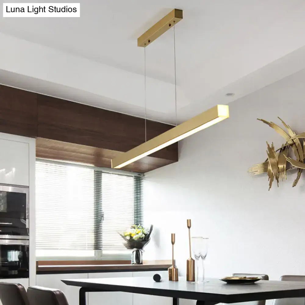 DecorBites™ Sleek Brass Island Lamp: Simplicity Pole-Shaped LED Suspension Lighting for Acrylic Dining Rooms