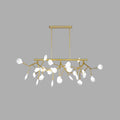Gold-toned DecorBites™ sleek firefly dining room pendant light with cast iron branches and white opal glass shades